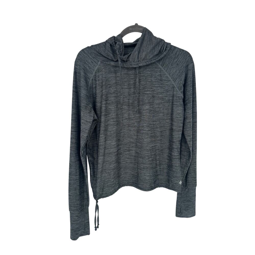 Nicole Miller Gray Hoodie Pullover Top Long Sleeve Adjustable Waist Womens Sz S